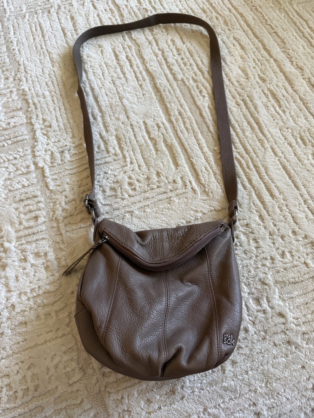 The Sak Brown Leather Crossbody Bag Soft Pebbled Leather Slouchy Hobo Style